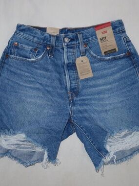 Levi's Blue High-Rise Cutoff Denim Shorts with Fray